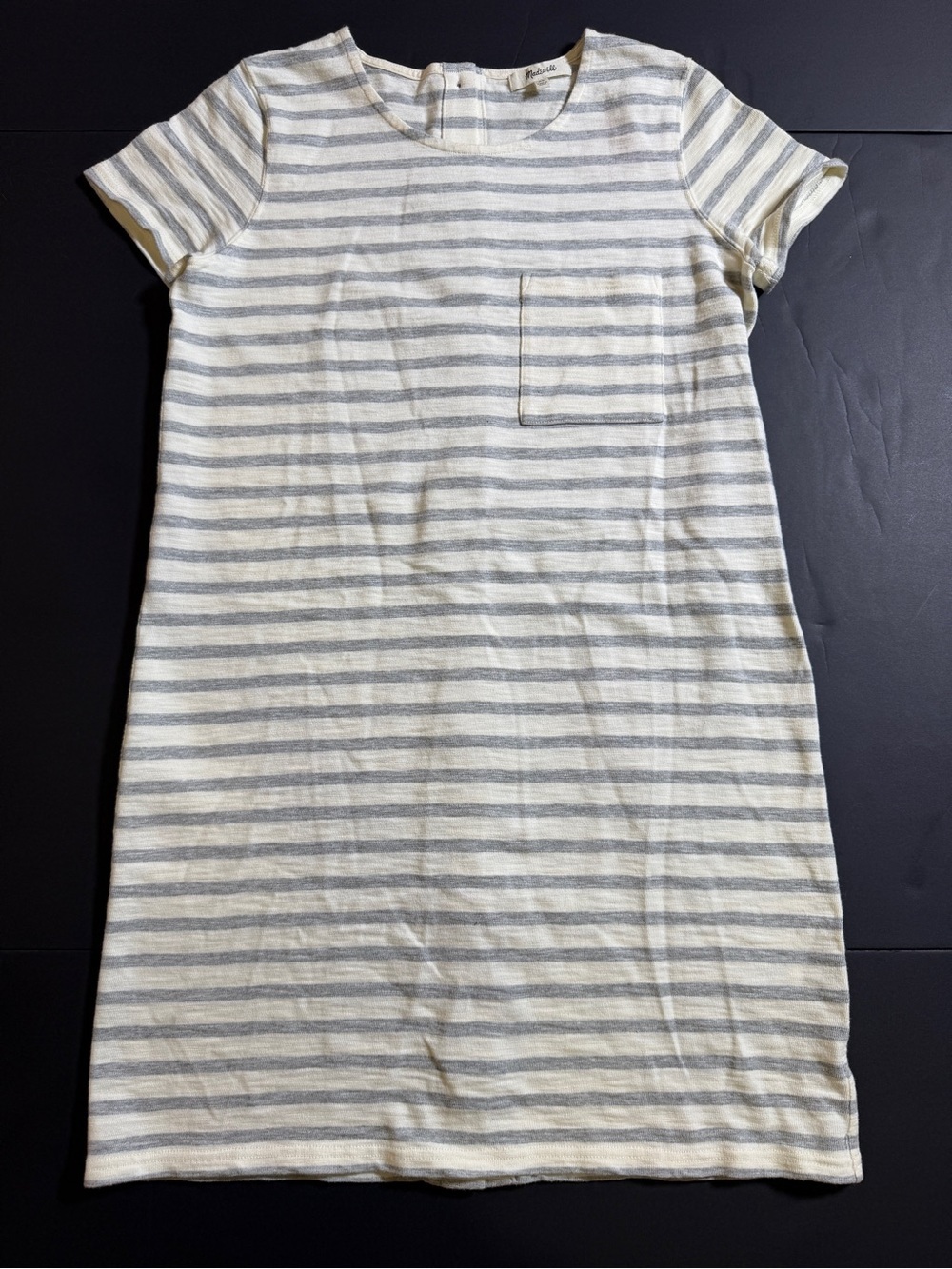 Madewell Striped Short Sleeve Shift Dress in Cream and Gray XS